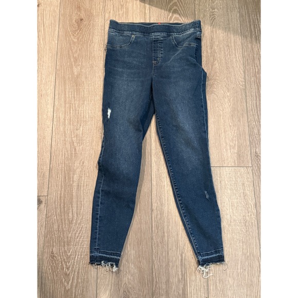 SPANX Denim - Spanx Jean-ish Ankle Leggings‎ Medium Indigo Distressed Raw Hem Skinny Jeans M